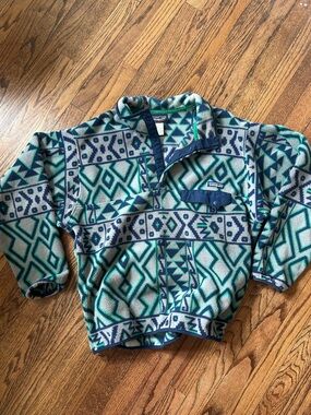 Patagonia Synchilla Fleece Pullover - Teal, Navy & Cream Geometric